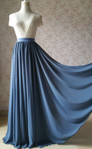 Navy-blue Long Chiffon Skirt Outfit Wedding Party Cusotm Plus Size Chiffon Skirt image 9