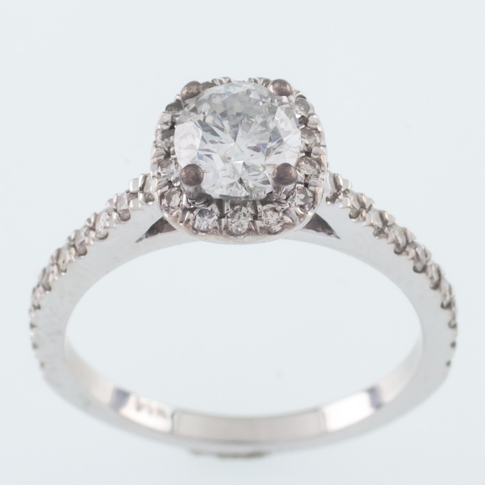 14k White Gold Diamond Solitaire Ring W/ Accents TDW 1.10 ct Size 3.75 W... - $2,293.22