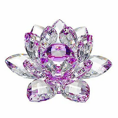 3 inch Purple Hue Reflection Crystal Lotus Flower &amp; Gift Box - £28.06 GBP