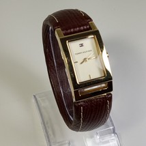 Tommy Hilfiger TH Watch Gold Stiff Leather Band Water Resistant New Battery 9/29 - £18.20 GBP