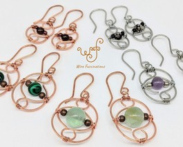 Handmade copper or stainless earrings Celtic links with wire wrapped round beads - £17.38 GBP