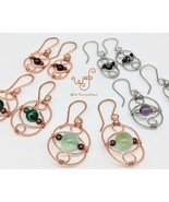 Handmade copper or stainless earrings Celtic links with wire wrapped round beads - $22.00