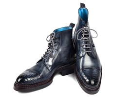 Handmade high ankle boots gray patina leather lace up boots men custom made boot - £143.87 GBP+