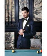 Milan 1-Button Midnight Blue Peak Lapel Wool Blend Modern Fit Tuxedo - £179.84 GBP