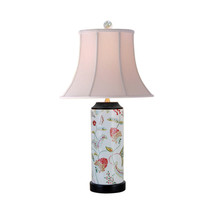 Fruit Floral Motif Cylindrical Porcelain Vase Table Lamp 24&quot; - £164.74 GBP