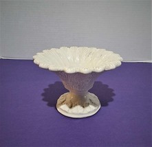 White Pedestal Dish/Planter With Leaves &amp; Scalloped Rim - $15.00