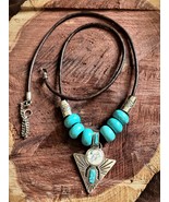 Southwest Design Turquoise/White Howlite Arrowhead Pendant On Brown Leat... - $29.00