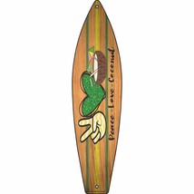 Peace Love Coconut Novelty Mini Metal Surfboard Sign - £13.54 GBP