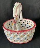 Ceramic Basket, Bright Party Colors, Perforated, Hand Painted, Portugal,... - $729.67 MXN