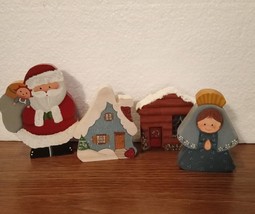 VTG Wooden 4 pc. Santa Set Stand Up Cut Out Figures by Lee Signed Hand Painted. - £8.87 GBP