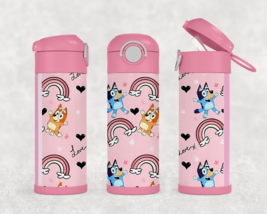 Personalized Bluey Tie Dye 12oz Kids Stainless Steel Tumbler Water Bottle - £17.56 GBP