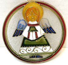 Vintage Plastic Hand Painted Stained Glass Round Angel Christmas Ornament 3.5&quot; - £8.47 GBP