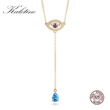 KALETINE 925 Silver Necklace Women Water Drop Pendant Necklace Blue Zircon Long  - £17.95 GBP