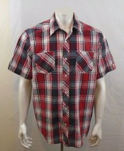 Cherokee Red Blue Short Sleeve Men&#39;s Button Up Casual Shirt Size Large - $9.89