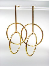 UNIQUE Urban Anthropologie Double Interlocked Gold Rings Dangle Earrings - £14.38 GBP