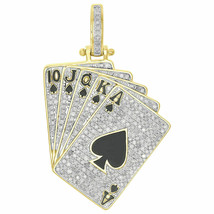 3Ct Simulated Diamond Poker Spades Royal Pendant 14k Yellow Gold Plated Silver - £155.69 GBP