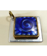  Silver color metal Large Square Cobalt Blue Enameled Ceramic Pendant Sl... - £18.69 GBP