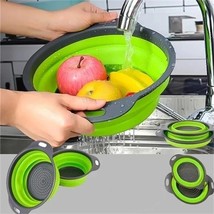 Creative Green Silicone Round Folding Vegetable Fruits Washing Drain Basket - £5.58 GBP
