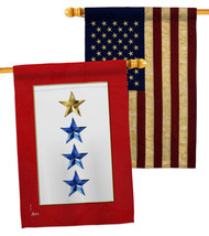Gold &amp; Three Blue Stars House Flags Pack Military Service 28 X40 Double-Sided Ba - £41.76 GBP