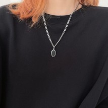 FOXANRY Silver Color Sweater Necklace Fashion Vintage Couple Simple Black Round  - £13.46 GBP