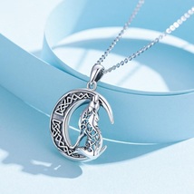 925 Sterling silver Wolf on the Moon Viking Warriors Men women pendent Necklace - £47.45 GBP