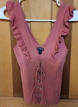 Express Women&#39;s Pink Mauve Ruffle Tie Front Corset Sweater Tank Top XS Petite - £35.85 GBP