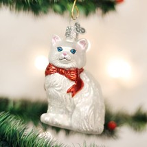 Old World Christmas Princess Kitty White w/RED Bow Tie Glass Xmas Ornament 12033 - £12.40 GBP