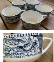 Royal China Currier &amp; Ives Cups set of 5 Old Homestead Horse Blue White ... - $15.83