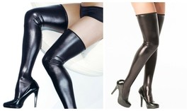 COQUETTE WET LOOK VINYL PVC THIGH HIGH STOCKINGS ONE SIZE &amp; QUEEN SIZE - £19.63 GBP