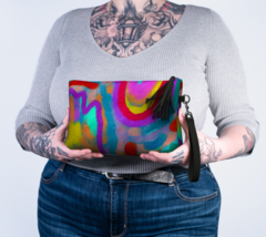 Colorful Abstract Art Vegan Leather Wristlet Clutch Bag Purse Cosmetics Bag  - £47.40 GBP