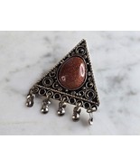 Womens Vintage Estate Sterling Silver Israel Sunstone Brooch Pendant 5.1... - $40.72 CAD
