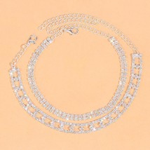 x2 Trendy Multi Rows Anklet Bracelet With Rhinestones Tennis Charms Boho Foot - £11.18 GBP