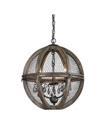 Orb Chandelier French Farmhouse Crystals Restoration Wood &amp; Wire Globe - £589.92 GBP