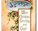 Good Cheer Christmas Greetings Birds Holy Birch Embossed DB Postcard U27 - $3.91