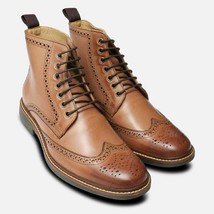 Brown Color Men High Ankle Wing Tip Brogue  Genuine Leather Lace up Boot - £119.46 GBP