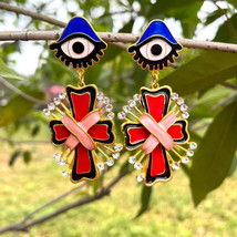 Evil eye Earrings Personality Creative CRoss Pendant for Women Jewelry Gift - £11.24 GBP