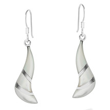 Chic White Mother of Pearl Inlay Spiral Sterling Silver Dangle Earrings - £14.78 GBP