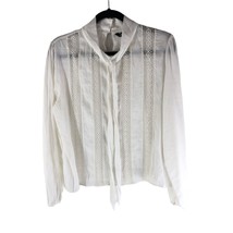 Zara Womens Lace Blouse Top Tie Collar Keyhole Long Sleeve White S - £7.83 GBP