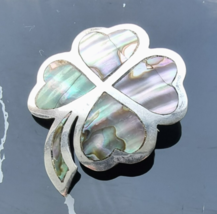 TAXCO VINTAGE 925 STERLING SILVER ABALONE FOUR LEAF CLOVER BROOCH PENDANT - $48.51