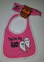  NWT You&#39;re My Boo! Pink Ghost Halloween Bib &amp; Headband Set Size 0-12 Mo... - £7.00 GBP