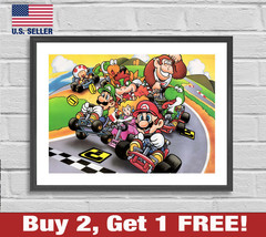 Super Mario Kart Poster 18&quot; x 24&quot; Print Game Room Decor Super Nintendo Wall Art - £10.60 GBP