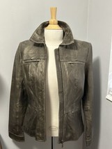 Alfani Leather “Distressed” Bronze Jacket Biker Moto Size M Zippers Flattering - £36.18 GBP
