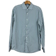 Bugatchi Uomo Dress Shirt Mens 16 34/35 Blue Green Striped Long Sleeve Button Up - £17.97 GBP