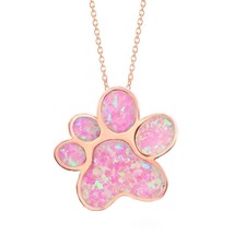 Rose Gold Plated Sterling Silver Pink Inlay Opal Paw Shaped Pendant Necklace - £34.45 GBP