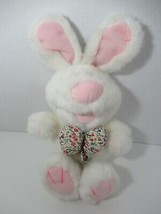 Commonwealth white bunny rabbit plush floral bow 1994 pink nose eyebrows squeaks - £31.09 GBP