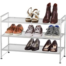 3-Tier Stackable Shoe Shelves Storage Utility Rack, Silver - £36.37 GBP