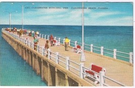 Florida Postcard Clearwater Beach Municipal Pier Linen - £1.69 GBP