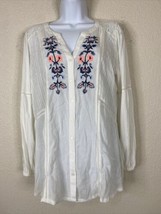 Vintage America Womens Size M Ivory Floral Embroidered Button Front Blouse - £8.22 GBP