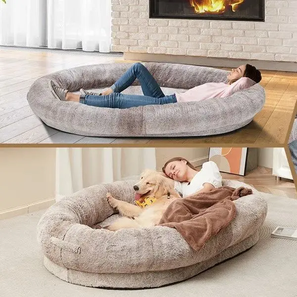 Long Plush Super Soft Dog Bed Pet Kennel Round Sleeping Bag Lounger Cat House - £14.84 GBP+