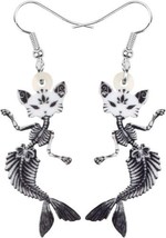 Halloween Earrings Gothic Skeleton Cat Mermaid Jewelry Day of the Dead Dangle  - £12.51 GBP